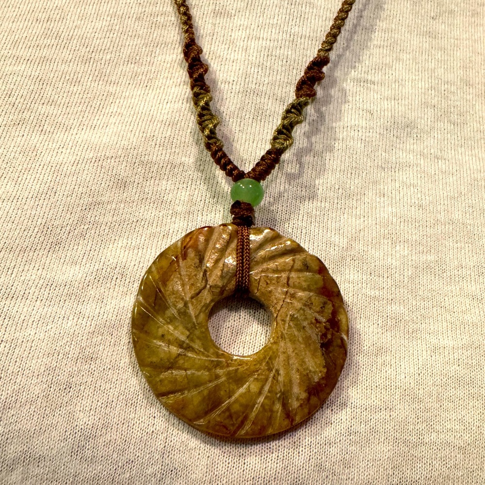 Vintage Jade Wheel  Pendant Necklace
